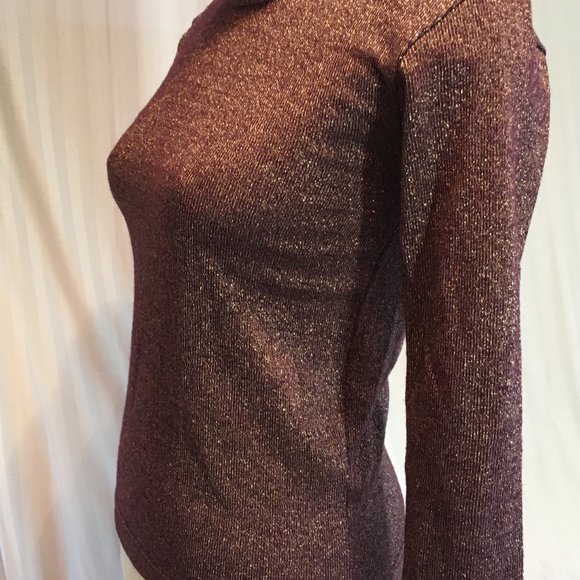 Vintage Purple Gold Sparkle Women's Tight Knit Pullover Sweater Top Fairycore - Picture 9 of 9